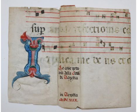 Schmuckinitiale "I": auf einem Missale-Fragment, Pergament Italien 14. Jh. 14,5 x 18,5 cm (Init. H. ca. 8 cm).  Die Init. in 