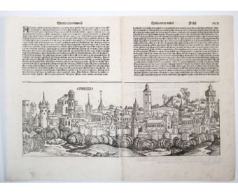 Augsburg.: "Augusta". Gesamtansicht. Holzschnitt (aus der Schedel'schen Weltchronik, latein. Ausgabe, 1493). 19,5:52,5 cm; au