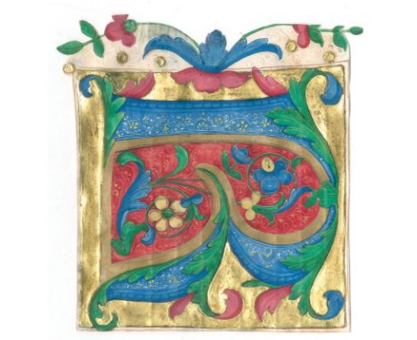 Initiale R.: Große Initiale R, floral verziert. Gouache in Rot, Blau, Grün, Gelb u. Goldfarbe auf Pergament aus einem Antipho