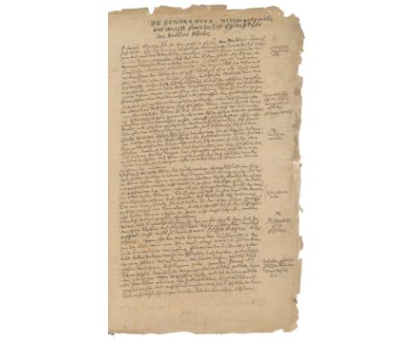 Lochner, Joh.,: aus Nischwitz (Prov. Posen). De Gonorrhoea. Deutsche Handschrift auf Papier. O.O. (1628). 3 S. Folie. Gehefte