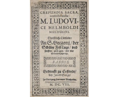 Helmbold,L. u. J.a Burck.: Crepundia sacra, nonnihil aucta. Christliche Liedlein: An S. Gregorij, der Schüler Fest Tage, und 