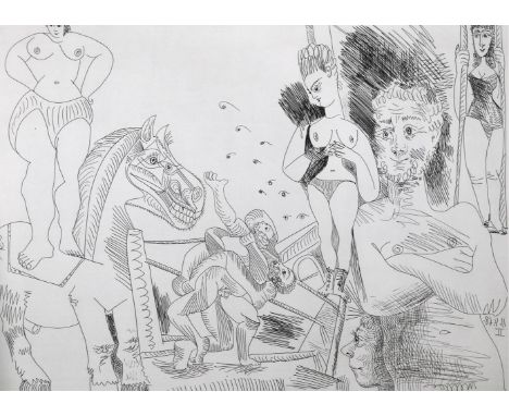 Picasso,P.: Picasso 347. 2 Bde. u. Begleitheft. Zürich u.a., Praeger 1971. Qu.Fol. Mit Front. u. 347 Taf. nach Picasso. Ohlwd