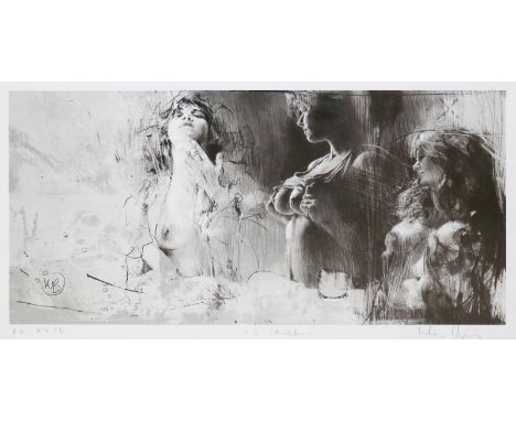 Böttger, Klaus: (1942 Dresden - Wiesbaden 1992). Drei Schwestern. Lithographie. 22 x 42 cm. In Bleistift betitelt u. sign. Ge