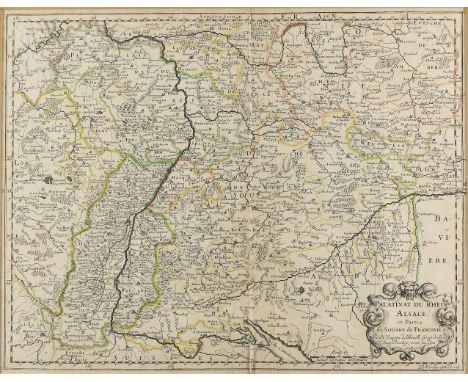 Baden.: Palatinat du Rhein, Alsace, et Partie de Souabe, de Franconie etc. Grenzkolor. Kupferstichkarte v. R:Cordier bei N.Sa