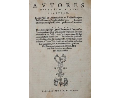 Rhenanus,B.: Autores historiae ecclesiasticae... Basel, Froben 1528. Fol. Mit Druckermarke a.T. u. le. Bl. 6 Bl., 636 S., 30 