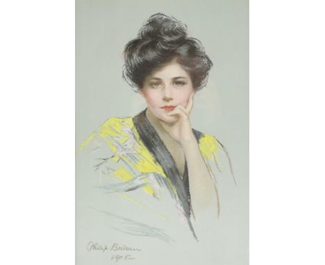 Boileau, Philip: (1864 Kanada - NY 1917). Bildnis einer jungen Dame. Farblithographie auf grüngrauem Papier 1905. Ca. 27,5 x 