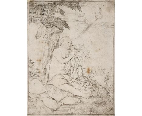 Leyden, Lucas van: (1494 Leiden 1533). Hl. Magdalena in der Wüste. Kupferstich. In der Platte monogr., nicht dat. (um 1508). 