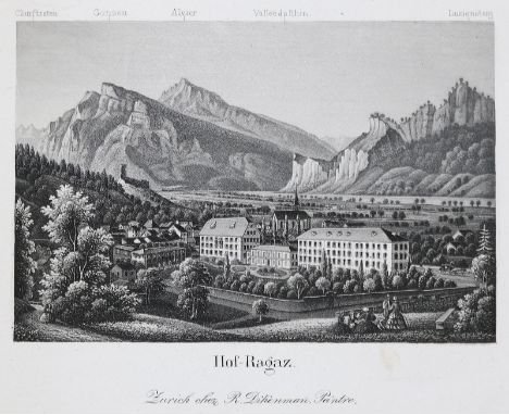Dikenmann,R.: Souvenir de la Suisse (Deckeltitel). Album mit 100 Aquatinta-Tafeln. Zürich, (Dikenmann um 1840). Qu.8°. Lwd. d
