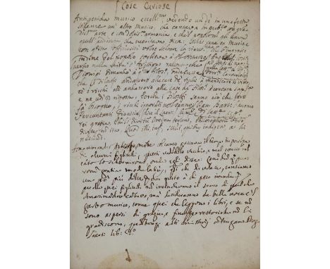Anonym.: Ital. Handschrift auf Papier, Italien 18. Jh. Gr.8°. 113 nn. Bl. Lose Bogen in Kart.-Umschl.  Behandelt versch. Them