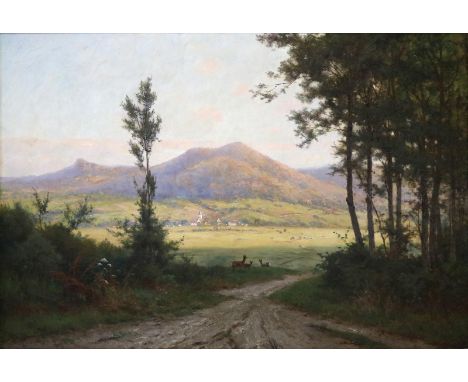 Puhonny, Victor: (1838 Prag - Baden-Baden 1909). Herbstabend im Oostal. Öl auf Leinwand, signiert. 60 x 87 Gerahmt. - Engert 