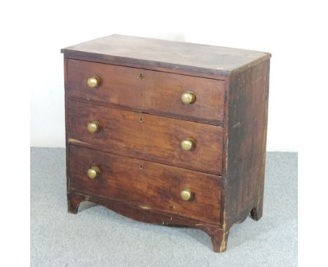 A George III oak chest, containing three long drawers, on bracket feet, 86cm