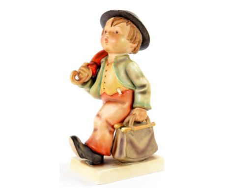 AN UNUSUALLY LARGE W. GOEBEL EARTHENWARE FIGURE OF A BOY, MODELLED BY M J HUMMEL, 30CM H