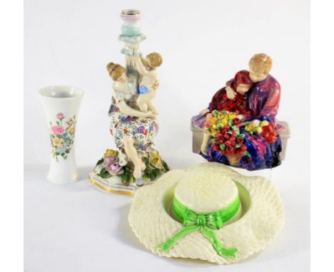 A ROYAL DOULTON BONE CHINA GROUP OF THE FLOWER SELLER'S CHILDREN, 19CM H, IMPRESSED AND PRINTED MARKS, PAINTED TITLE AND HN 1