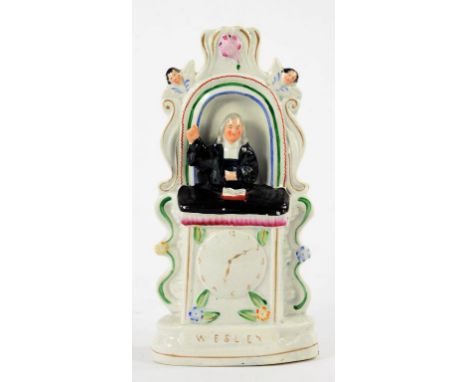 A STAFFORDSHIRE EARTHENWARE PORTRAIT FLATBACK OF JOHN WESLEY, 28CM H, MID 19TH C