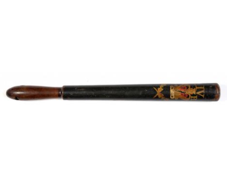 A WILLIAM IV PAINTED BEECH TRUNCHEON WITH CROWN, W IV R CYPHER AND FOLIAGE, 50CM L, 1830-37