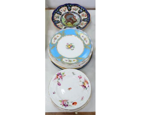A FINE COALPORT PLATE, PAINTED WITH FRUIT AND FLOWERS, IN LOBED BORDER, 4CM D, C1860, EIGHT VARIOUS OTHER COALPORT FLORAL DEC