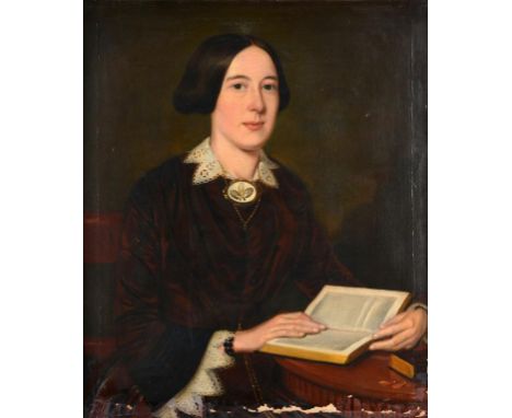 BRITISH SCHOOL, 19TH CENTURY PORTRAIT OF A LADY  SEATED HALF LENGTH  IN A BROWN DRESS, OIL ON CANVAS, 75 X 43CMSUCH PROMINENT
