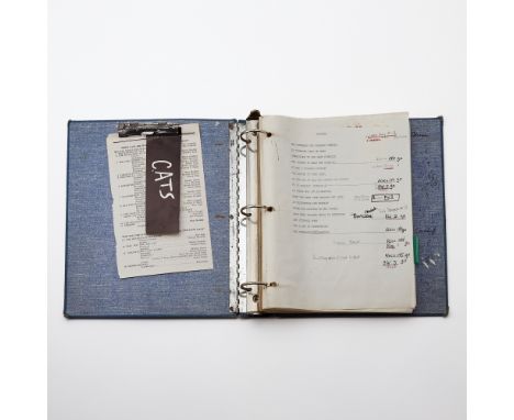 CATSJake Bell’s Annotated Production Book and Script from Cats. An early production book with dates and notes relating to bot