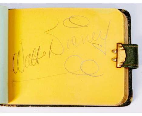 [HOLLYWOOD - WALT DISNEY and OTHERS]An autograph album with numerous signatures of Golden Age stars. A 1930s oblong green lea