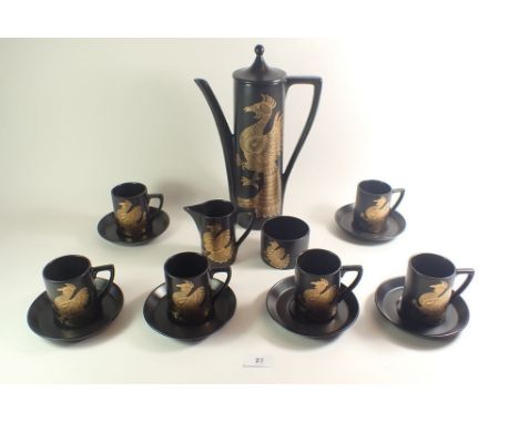 A Portmeirion Phoenix coffee set comprising coffee pot, milk, sugar and six cups and saucers 