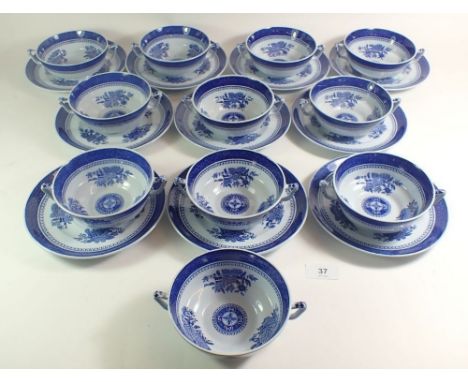 A set of eleven Spode 'Springfield' soup dishes and ten stands