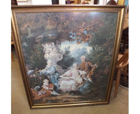 A large Chinese tapestry after Fragonard framed by Man Fong, 97 x 84 cm