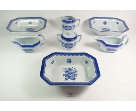 A set of three Spode Springfield rectangular serving dishes, a jug, sugar bowl and two sauce boats