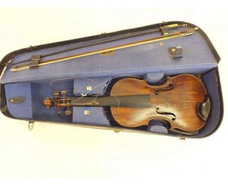 A 19th century French Viola, length of back 15" - cased with two bows