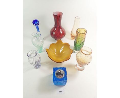 A selection of modern coloured glassware to include Caithness etc. 