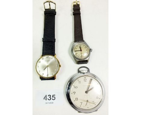 Two Rotary gentleman's wrist watches and a Kienzle pocket watch with integral stand 