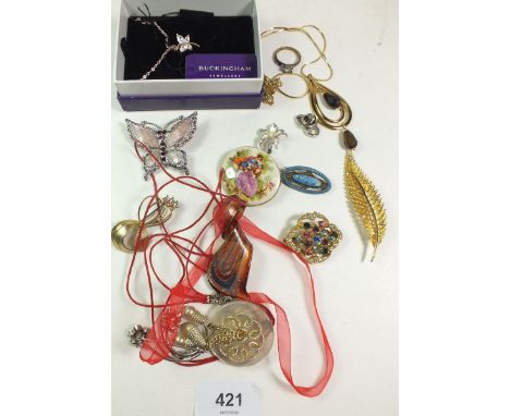 Various costume jewellery including silver and enamel brooch 