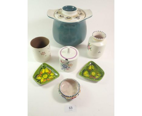 A selection of Poole Pottery pottery retro ceramics to include Delphis pin dishes, soup tureen etc.