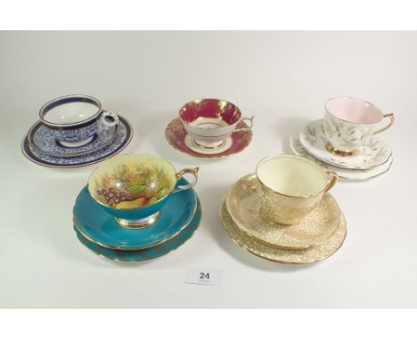 Five various cups and saucers including Royal Worcester 