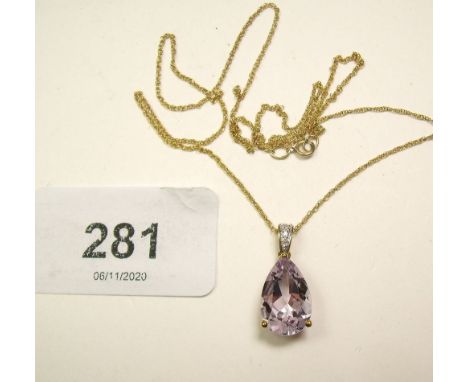 A 9 carat gold pendant set amethyst on 9 carat gold chain 
