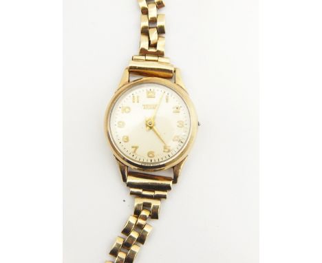 Lady's gold coloured Tissot bracelet watch, the bracelet marked 9ct (missing winder)