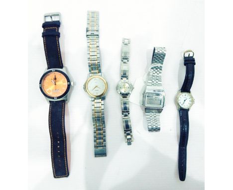 1970's/80's Seiko digital quartz watch, a gentleman's bi-colour Sabona bracelet watch and three other watches 