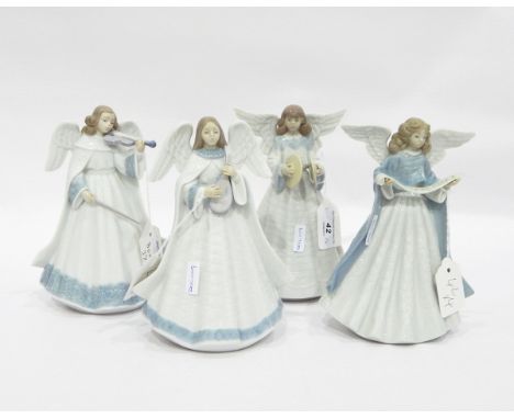 Lladro porcelain set of angels playing instruments and one singing, each 18cm high approx. (4) 