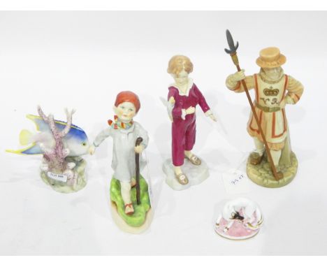 Quantity of Royal Worcester models including blue angel fish amongst coral, blush model of a Victorian beefeater, Country Lif