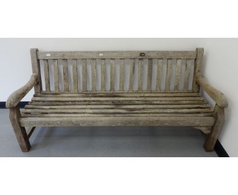 Oak slat-back garden bench seat, 183cm wide 