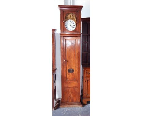 19th century French longcase clock, the circular enamel dial with Roman numerals and inscribed 'Vidal a Lavit', the embossed 