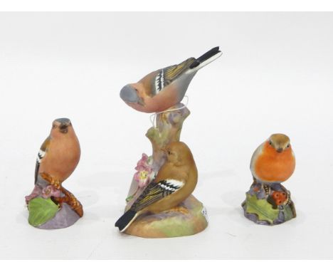 Royal Worcester tinted bisque bird group of chaffinches and two others 