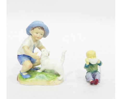 Royal Worcester Doughty model of 'September' depicting a boy with kitten, 13cm high and another Doughty model of small boy 'C