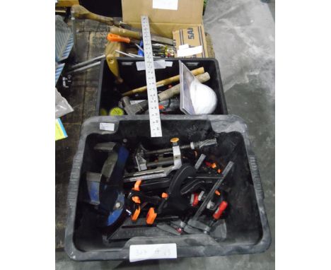 Quantity of tools including clamps, hammers, screwdrivers, files, etc. (3 boxes) 
