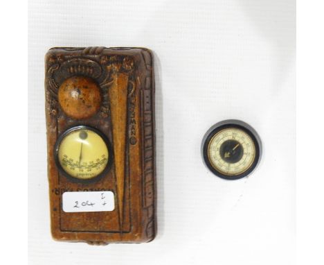 American souvenir desk thermometer in a 'CyrocoWood' case, inscribed 'New York World's Fair', an engineer directional compass