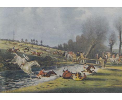 Three framed prints after David Roberts, various framed hunting prints and two large hunting prints after George Wright 