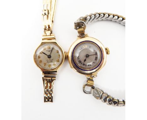 Lady's 9ct gold Rotary Incabloc bracelet watch on 9ct gold stylised ladder link bracelet and a 9ct gold lady's bracelet watch