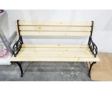 Garden bench seat with painted iron supports 