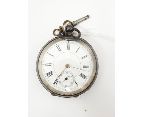 Gentleman's silver-cased open-faced pocket watch, the enamel dial with Roman numerals and subsidiary seconds hand dial 