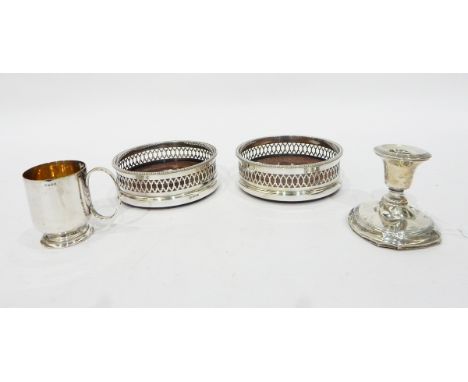 Pair of modern silver wine coasters by C J Vander Ltd, London 1985/86, of circular form with pierced sides and bead borders, 