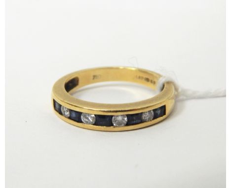 18ct gold diamond and sapphire half eternity ring, the channel set with four brilliant cut diamonds and five square cut sapph